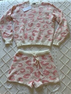 Pink Leopard Print Knit Set